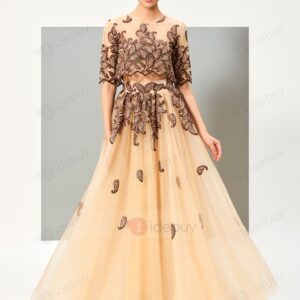 Rochie de bal aurie cu aplicații brodate