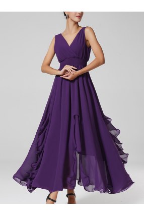 Rochie de seară lungă mov cu volane