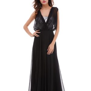 Rochie de seară neagră cu dantelă și șifon
