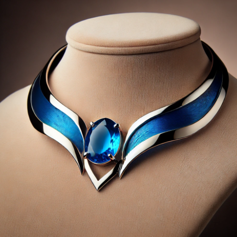 Chocker albastru, placat cu rodiu