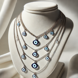 Colier stratificat cu pandantive Evil Eye, placate cu rodiu